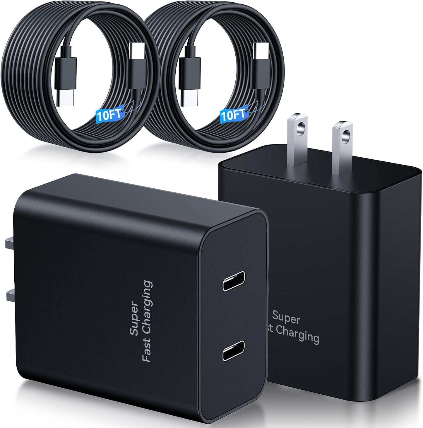 45W Samsung Super Fast Charger with 10FT USB C Cable - 2Pack