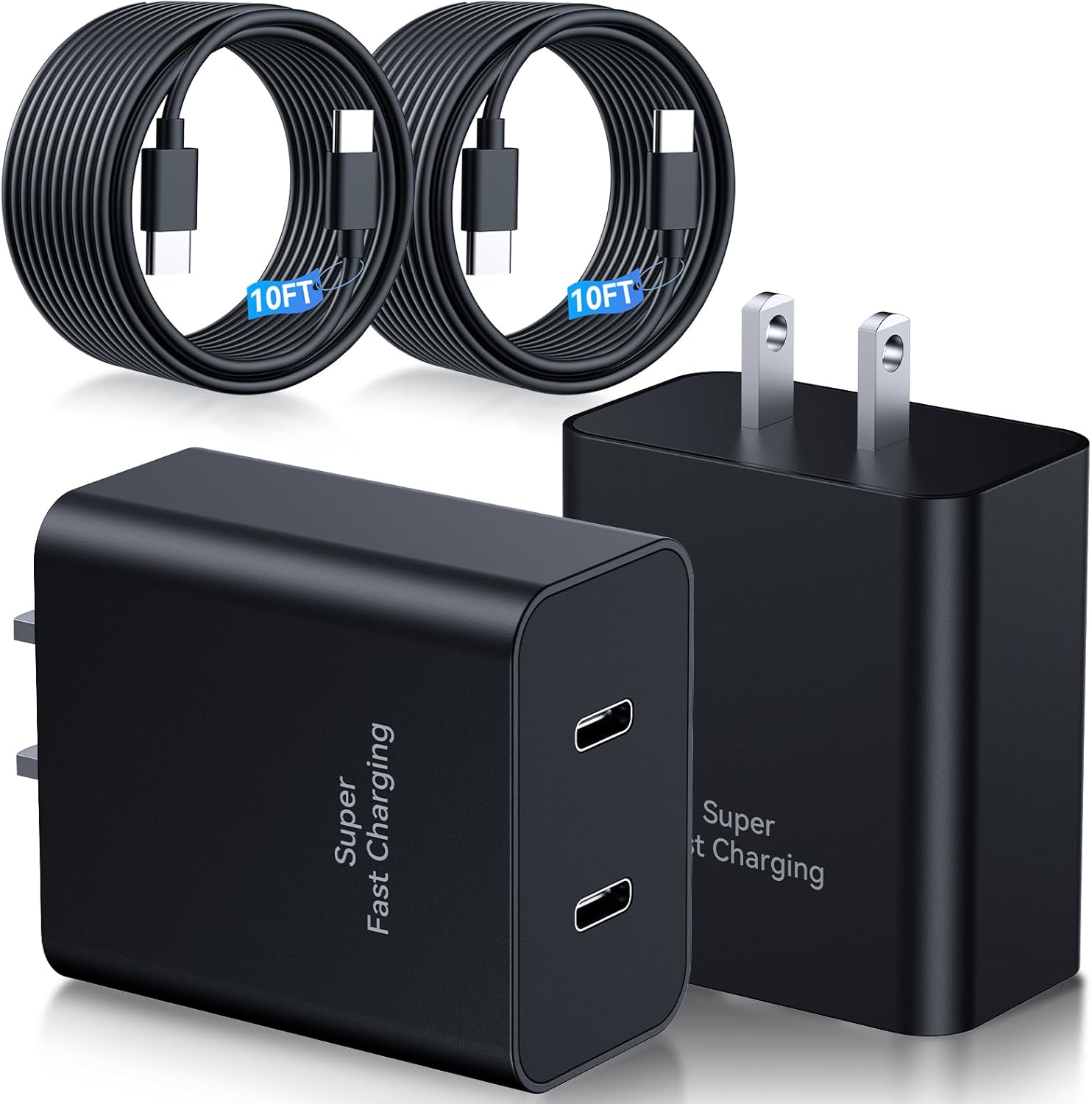 45W Samsung Super Fast Charger with 10FT USB C Cable - 2Pack