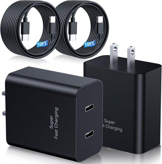 45W Samsung Super Fast Charger with 10FT USB C Cable - 2Pack