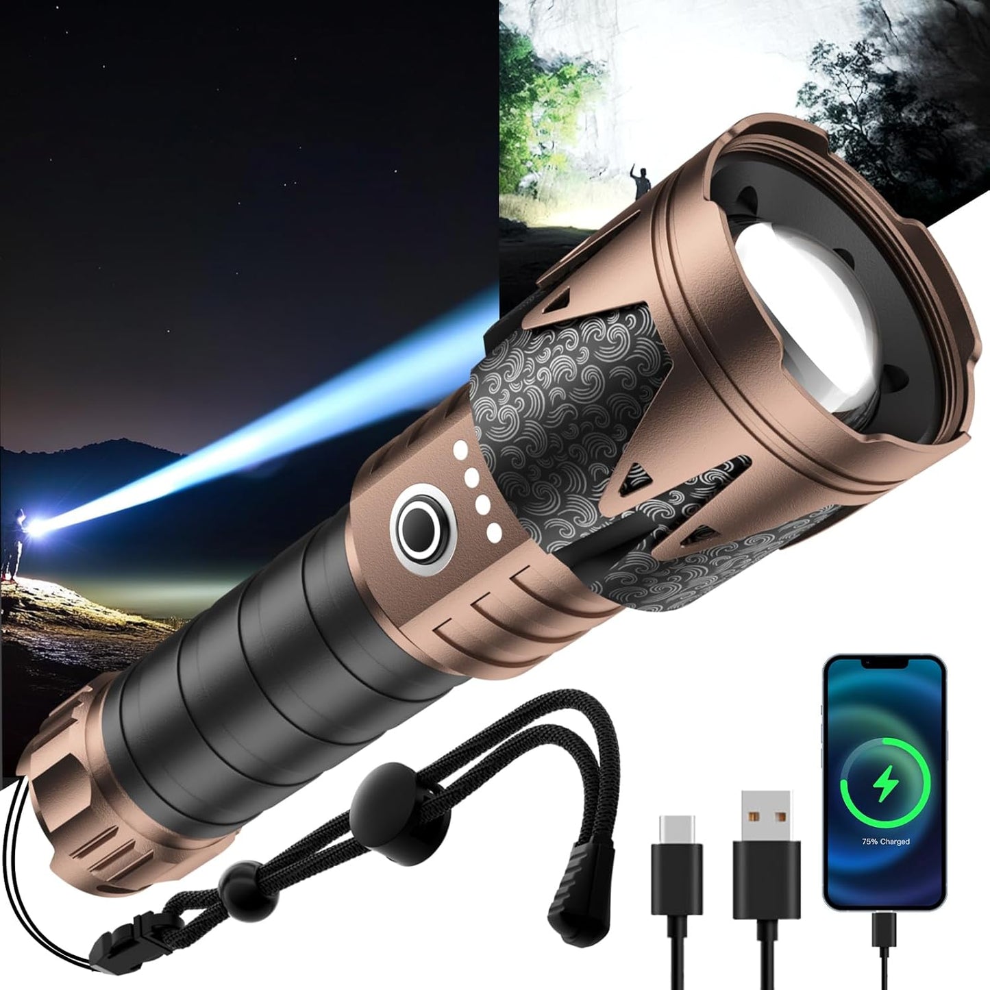 SKYFIRE LED Flashlights High Lumens Tactical Zoomable Light
