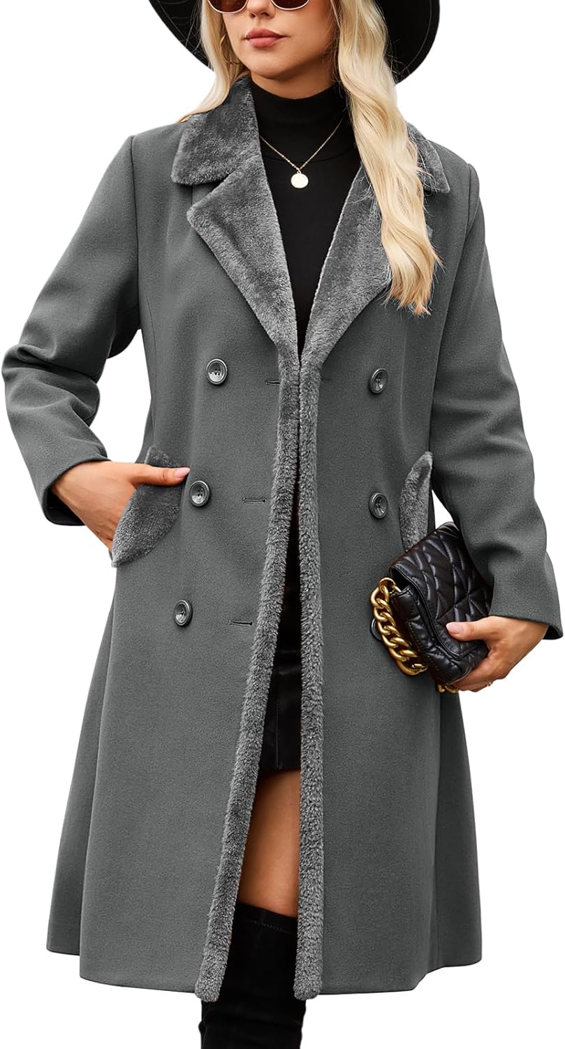 Women's Winter Double-breasted Slim Fit Faux Fur Coat for Style