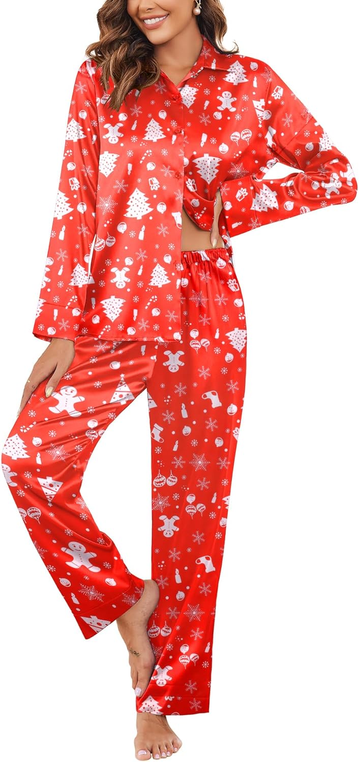 Ekouaer Classic Satin Pajamas Set for Women - Soft Silk Sleepwear