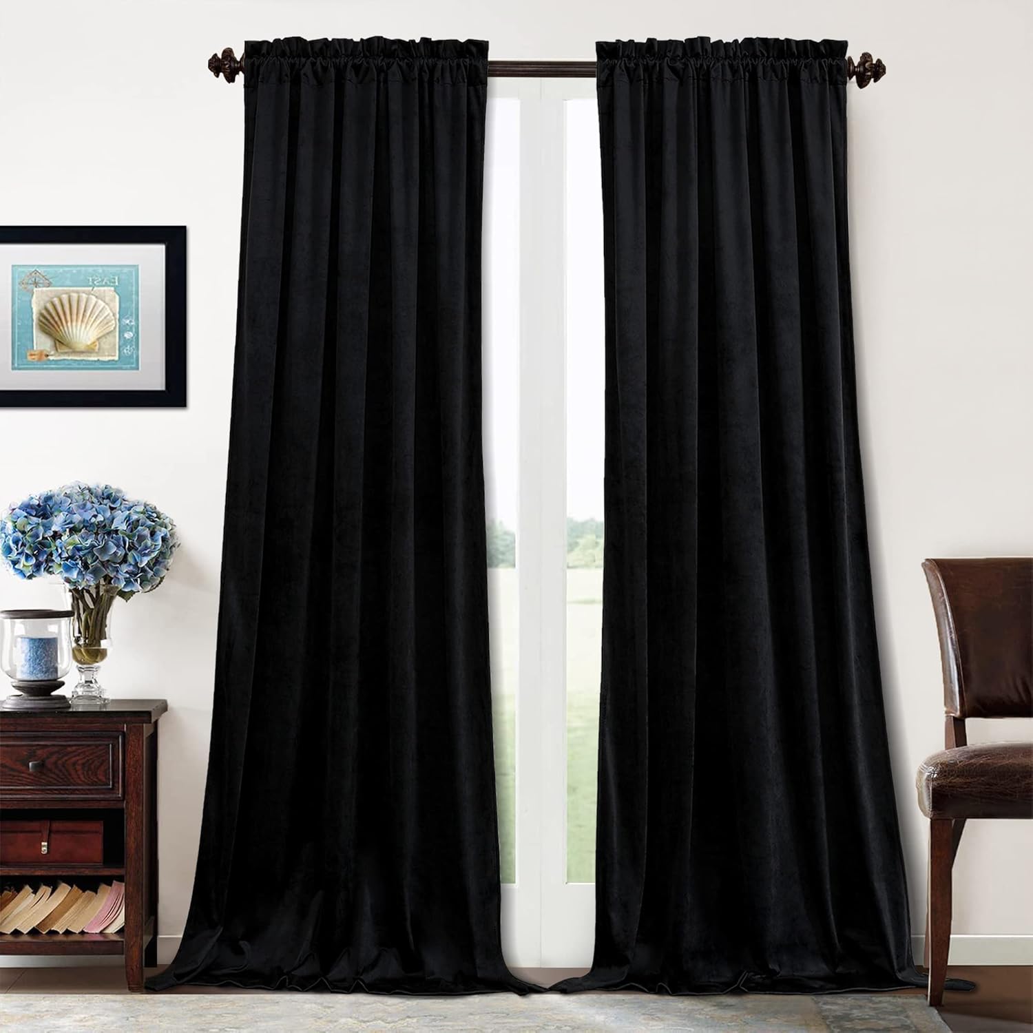 Benedeco Black Velvet Curtains for Bedroom Window, Luxury Drapes