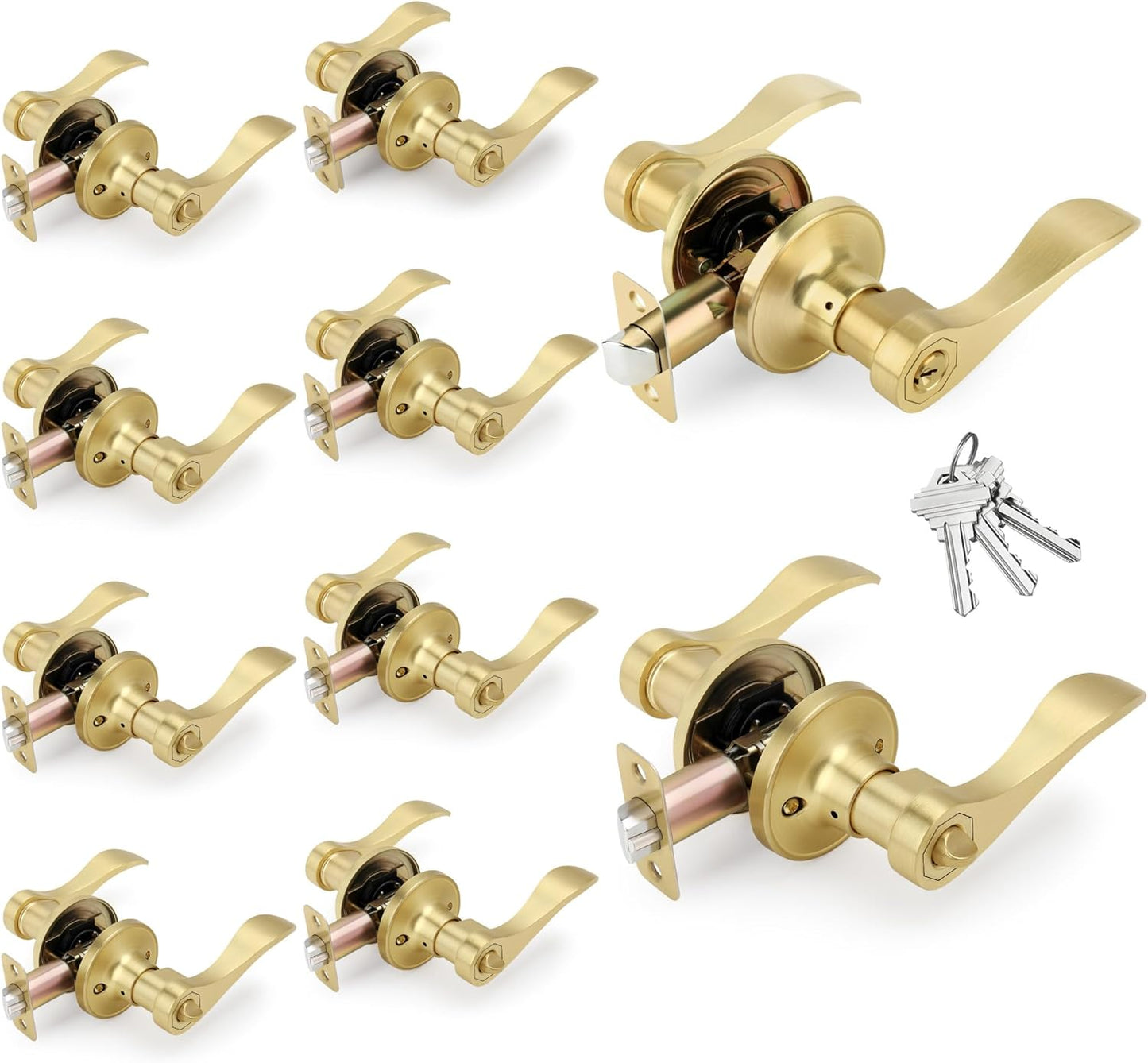 Brushed Gold Keyed-Alike Wave Style Door Lever for Any Door