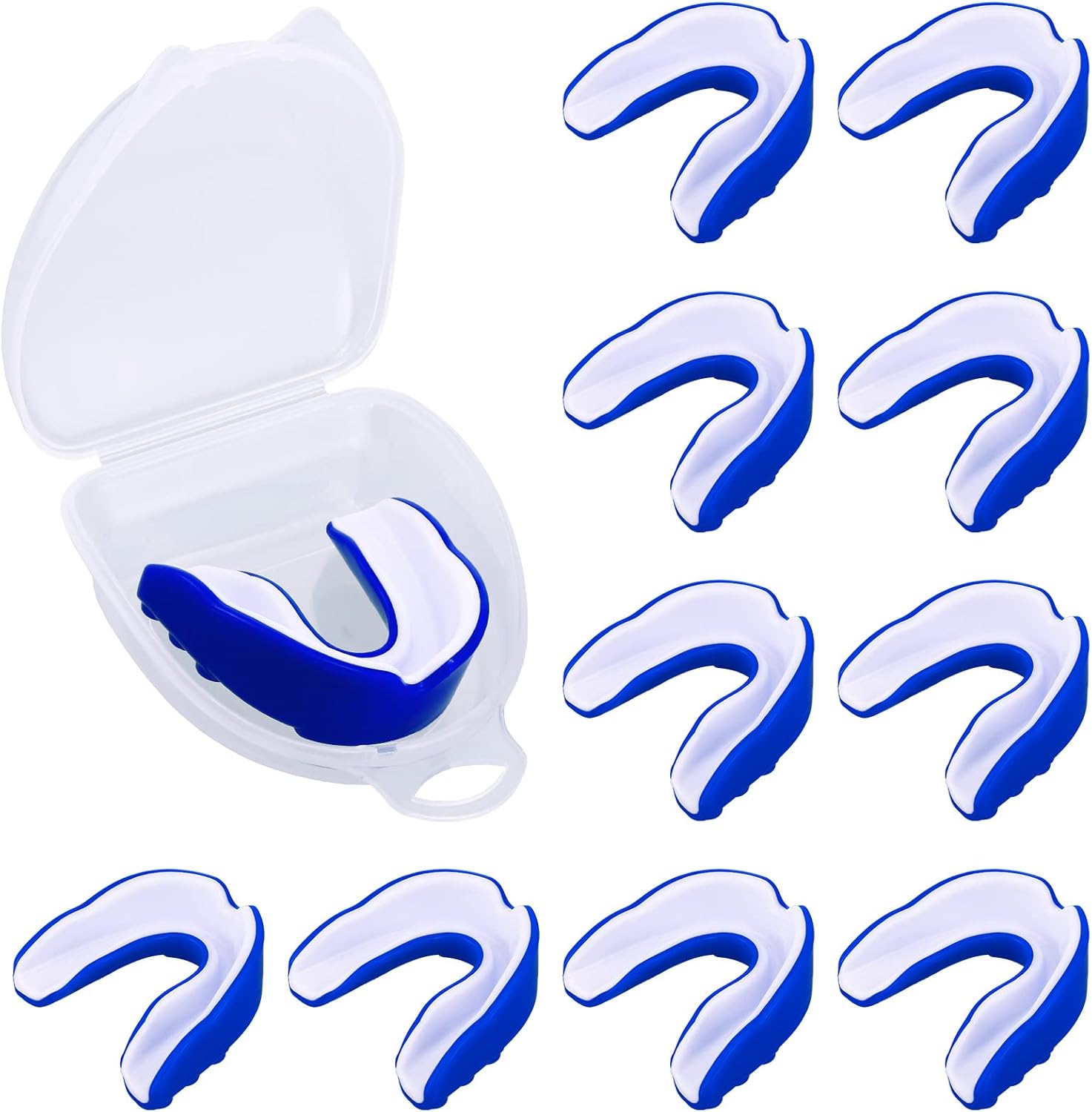 Protect Your Teeth with 10 Pcs Sport Mouth Guards in Blue & White