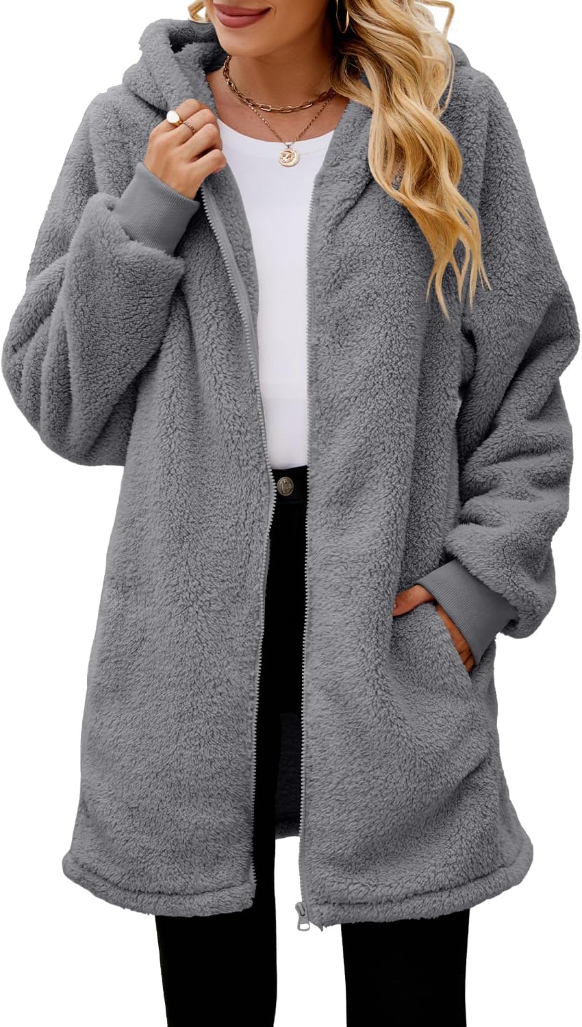 ReachMe Womens Fleece Zip Up Jacket Cozy Oversized Hoodie