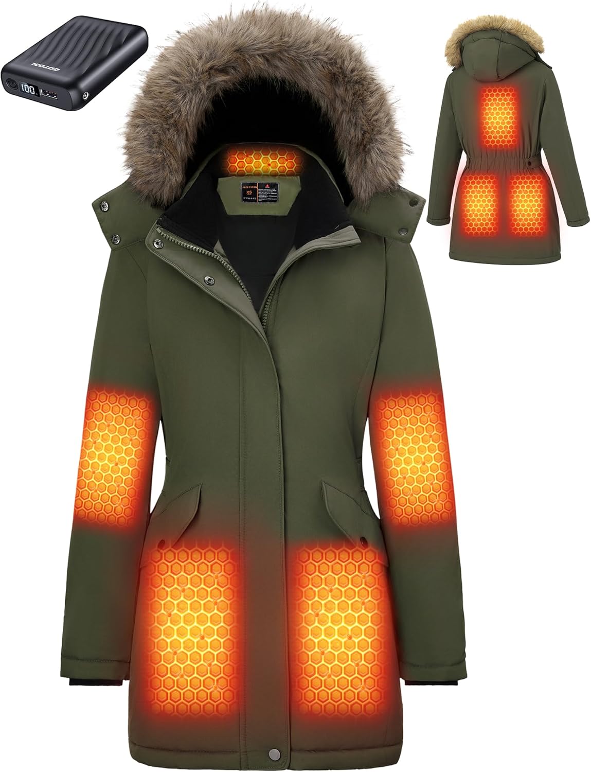 Graphene Long Heated Jacket for Women by R-TAX Technology
