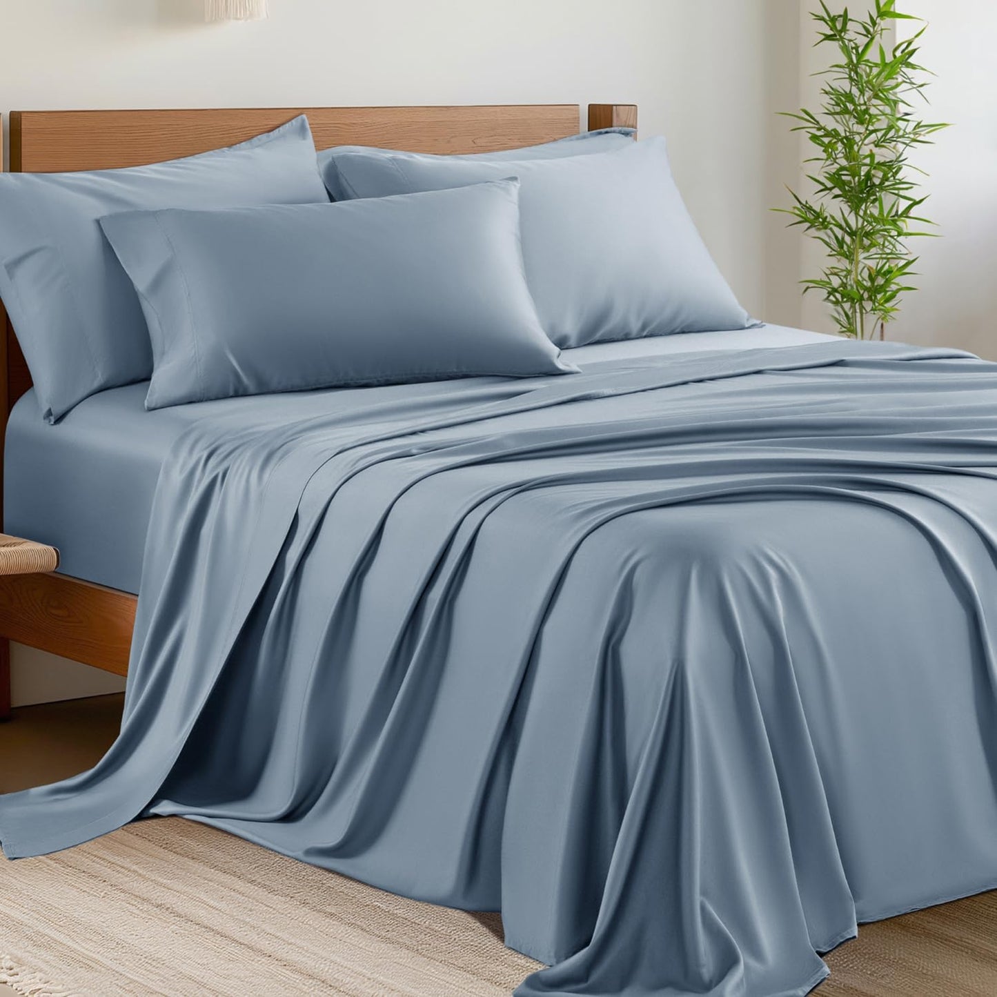 Cooling Queen Sheet Sets - Soft Bamboo Blend Bedding Set