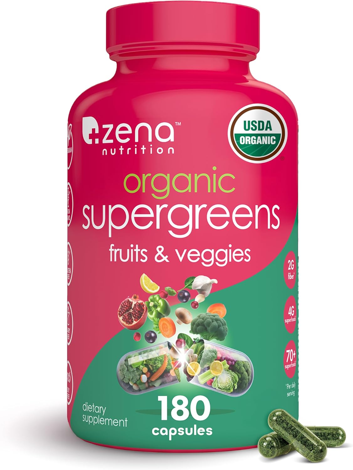 Organic Super Greens Supplement with 70+ Superfoods in Capsules