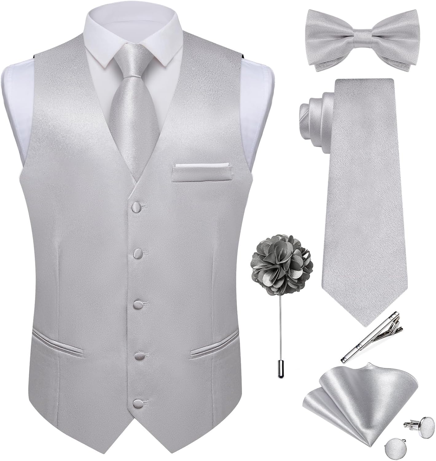 DiBanGu Mens Satin Suit Vest and Tie Set for Formal Events
