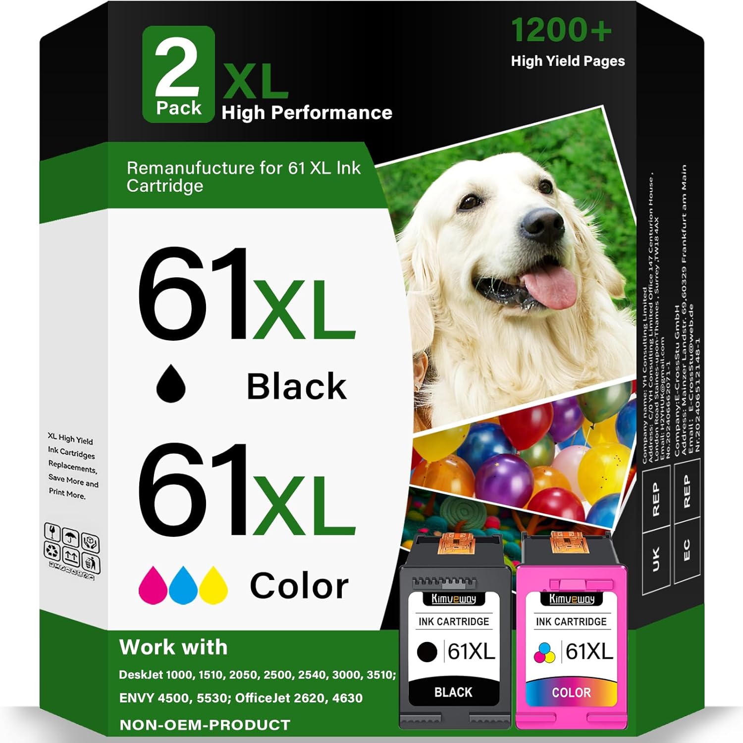 61 XL Ink Cartridges Combo Pack for HP Printers - High Yield