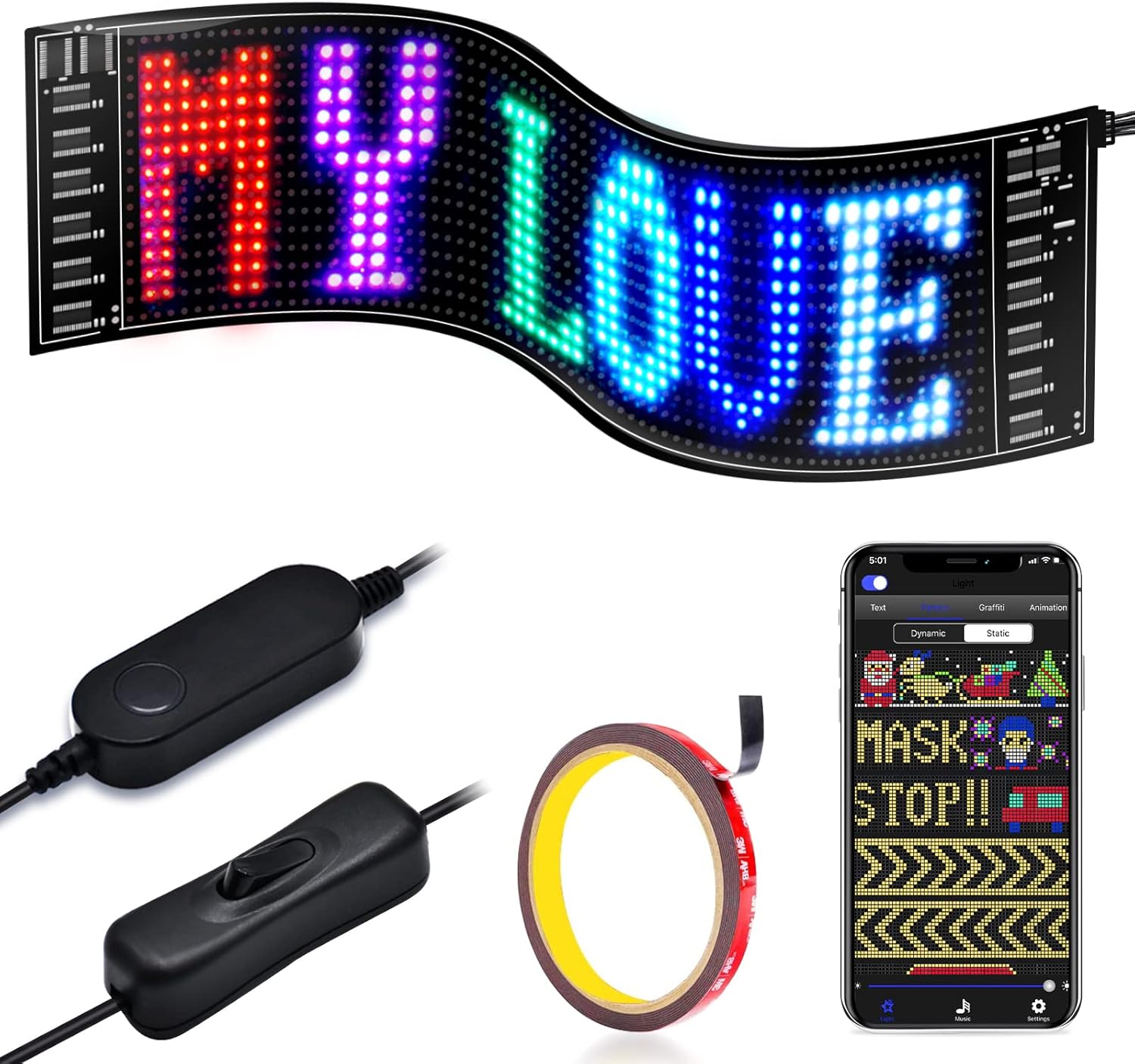 GOTUS LED Sign for Car - Scrolling RGB Color Sign with APP