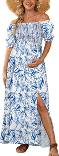 Floral Maternity Dress Square Neck Puff Sleeve Boho Maxi