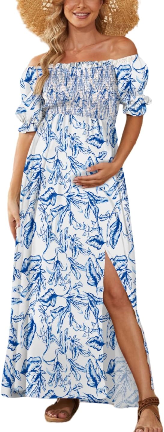 Floral Maternity Dress with Puff Sleeves for Baby Showers