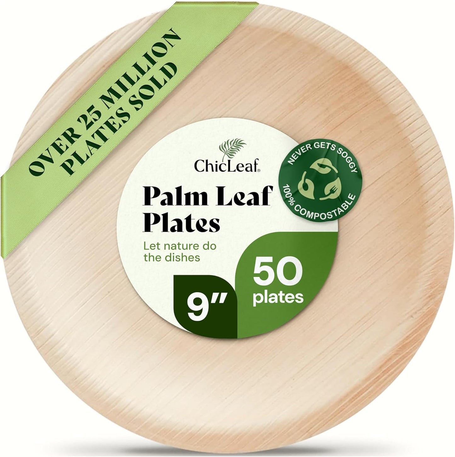 Chic Leaf Palm Leaf Plates - 9in Round - Eco Friendly & Sturdy