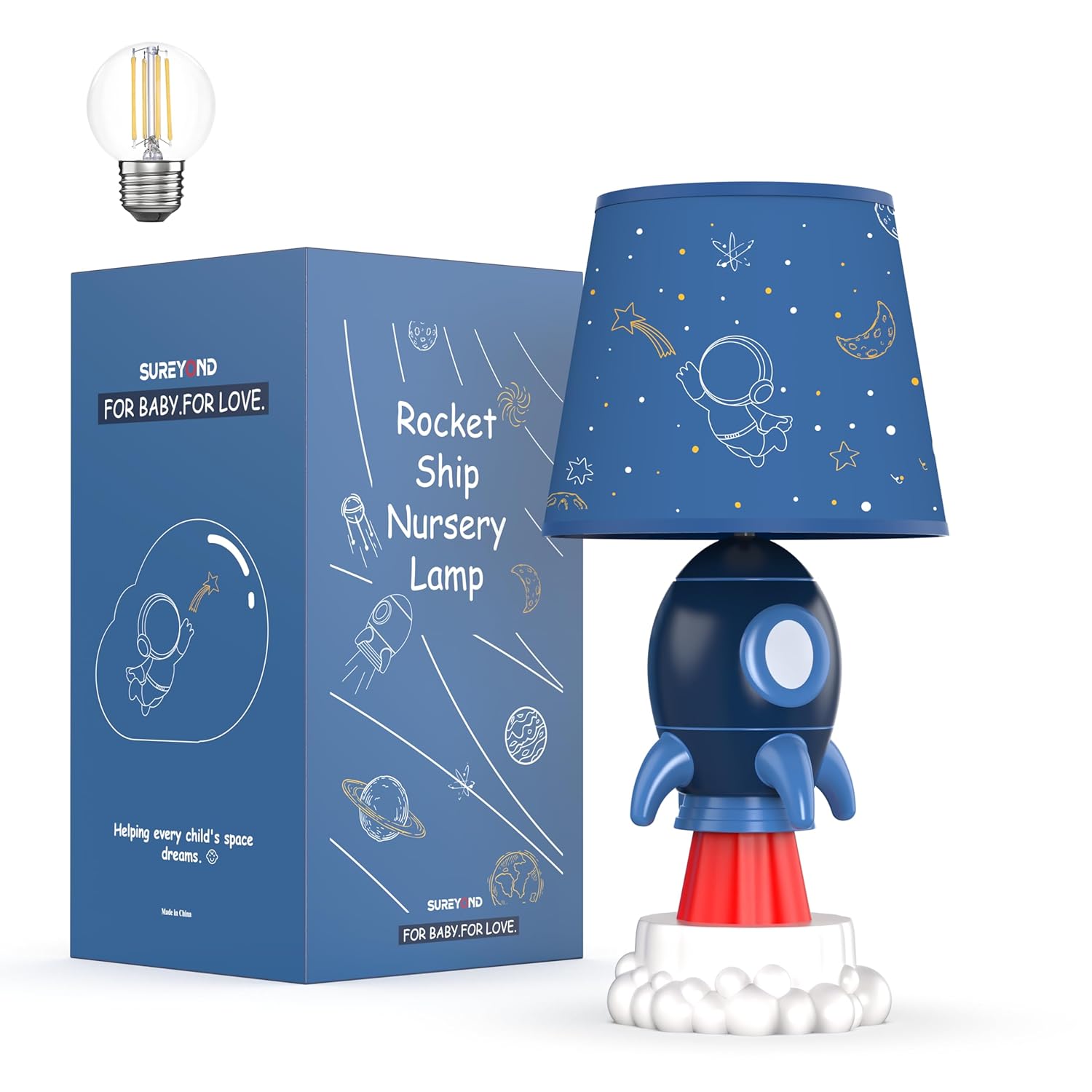 Rocket Lamp for Kids - Space Decor with E26 LED Bulb & Shade