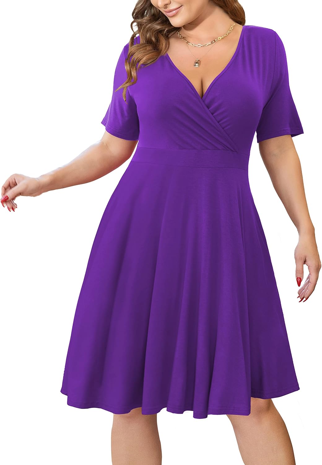 Ahlaray Plus Size Dresses Short Sleeve Faux Wrap Casual Style