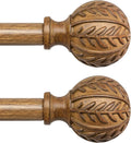Boho Wood Curtain Rods 2 Pack 36-88in - Rustic Leaf Finials