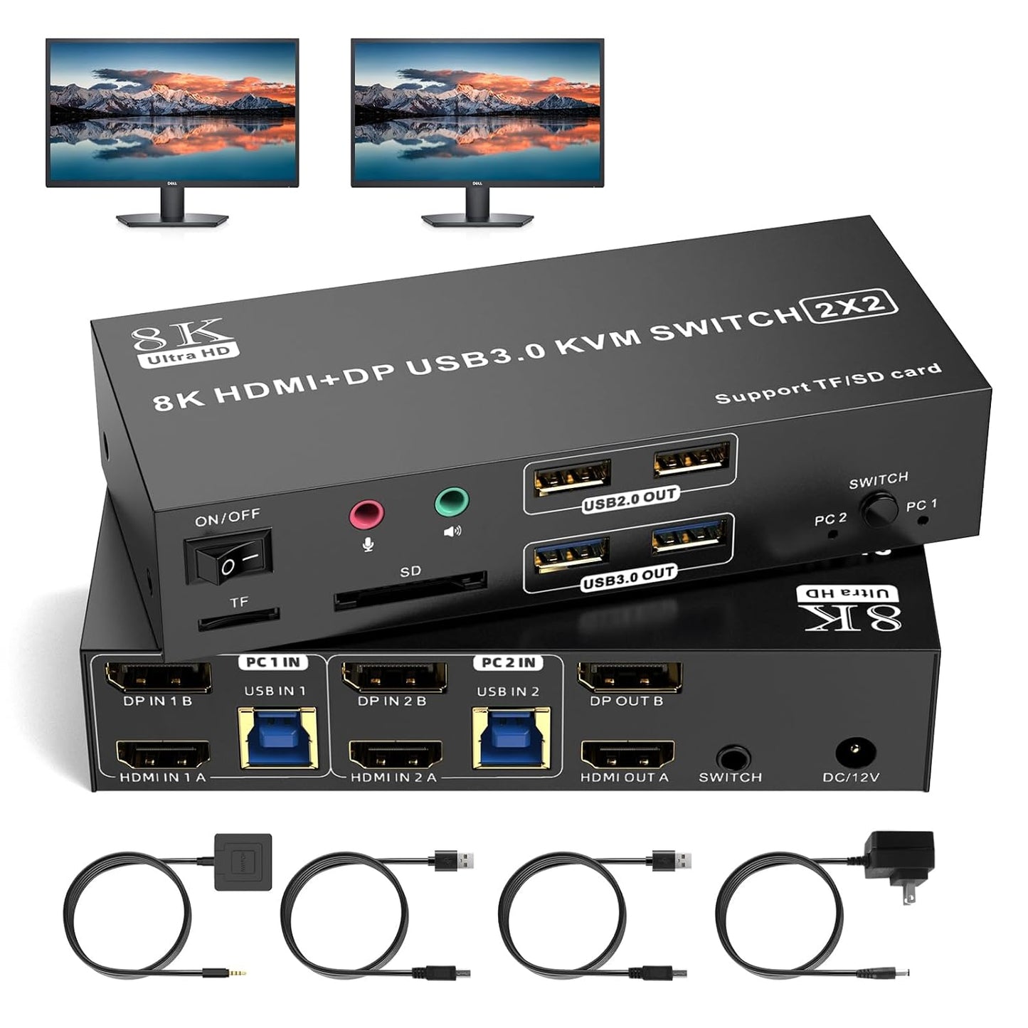 HDMI Displayport KVM Switch for 2 Monitors and 2 Computers