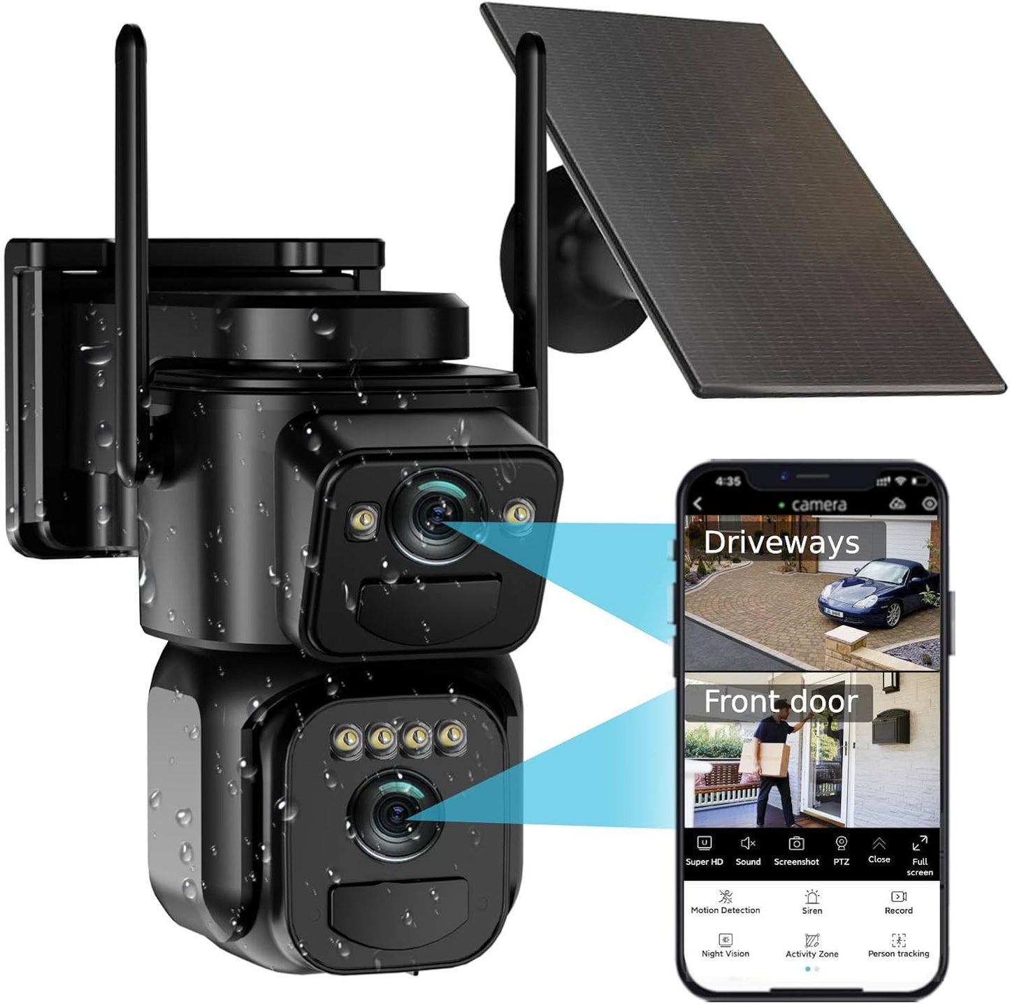 Uniter Dual Lens Solar Security Cameras with 6MP Night Vision