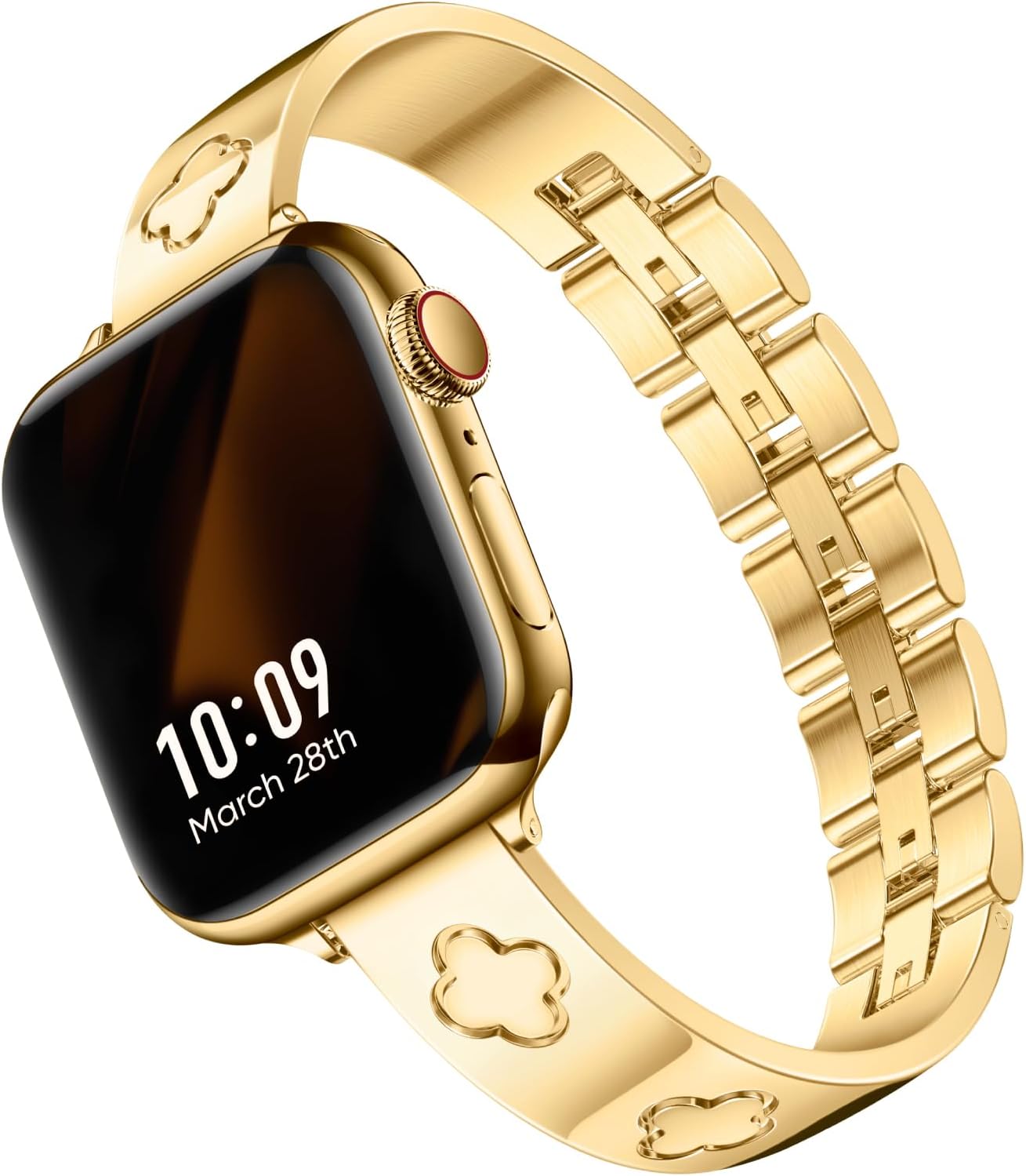 Missair Stainless Steel Apple Watch Band with Four Leaf Clover Design
