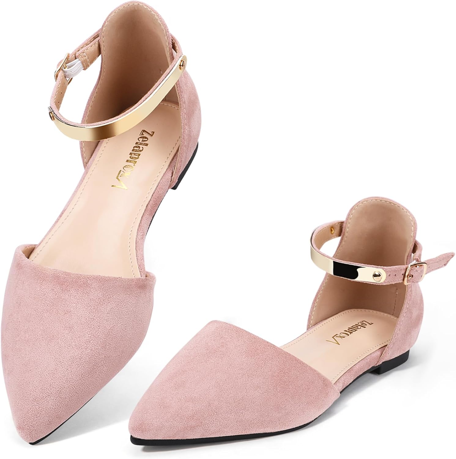 Zelaprox Women's Black Pointed Toe Flats with Rhinestone Bow