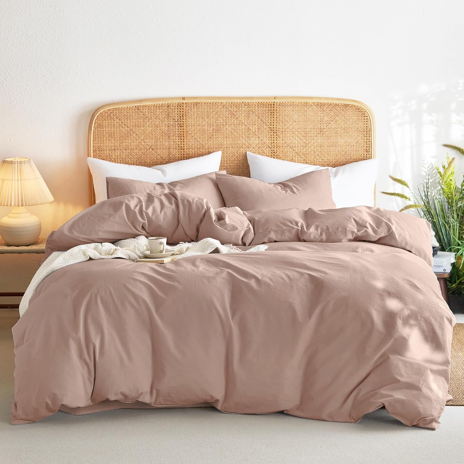 Cotton Duvet Cover Set in Dusty Rose Pink for King Size Beds