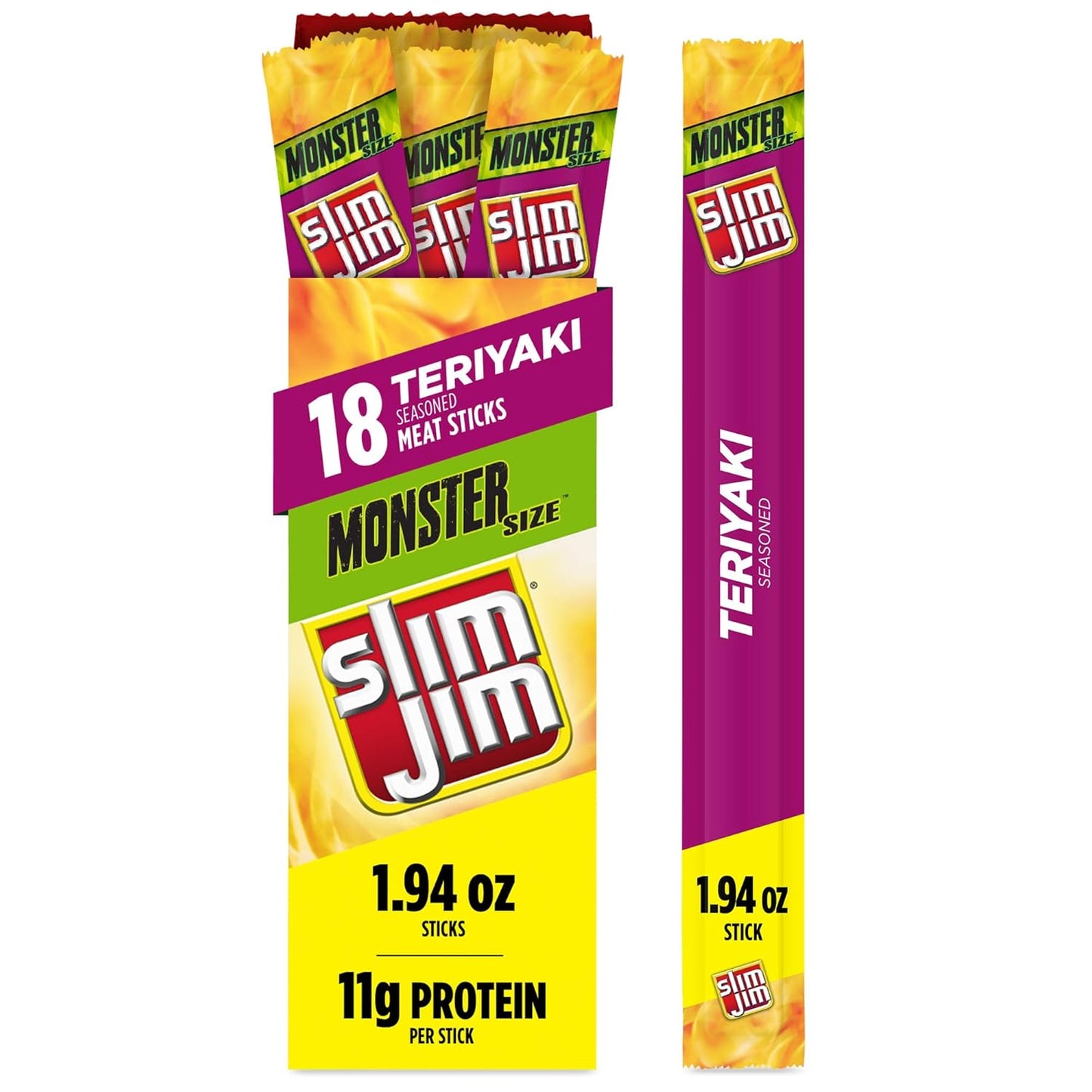 Slim Jim Monster Smoked Meat Sticks in Bold Teriyaki Flavor