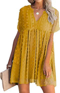 V Neck Short Sleeve Ruffle Flowy Mini Dress - Lightweight Summer Layer