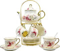 20-Pieces Porcelain Bone China Tea Set with Gold Rack - Elegant Host