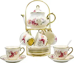 20-Piece Porcelain Bone China Tea Set with Gold Rim Design
