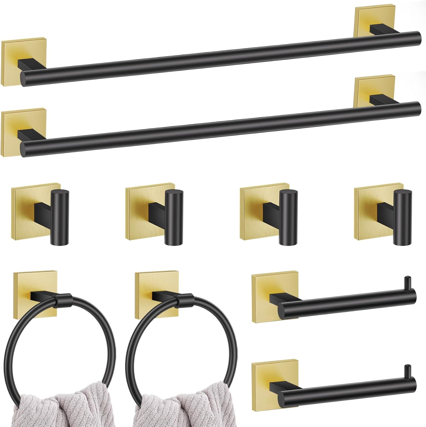 10 Pieces Black Gold Towel Bar Set for Modern Bathroom Decor