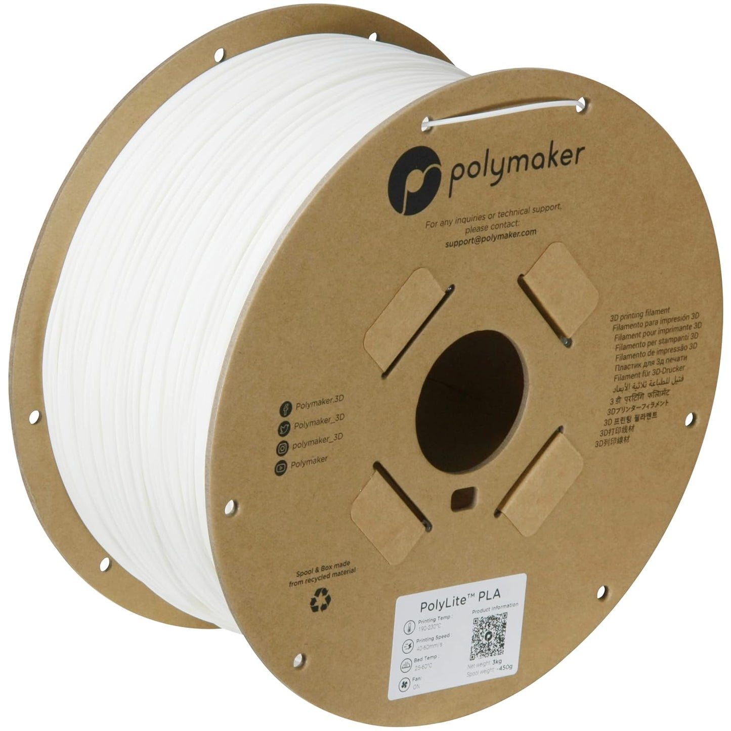 Polymaker PLA Filament for 3D Printing - White 1.75mm 3kg