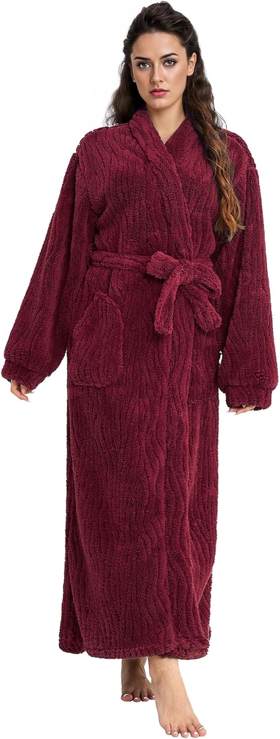 Artfasion Womens Long Fleece Robe - Warm Soft Flannel Bathrobe