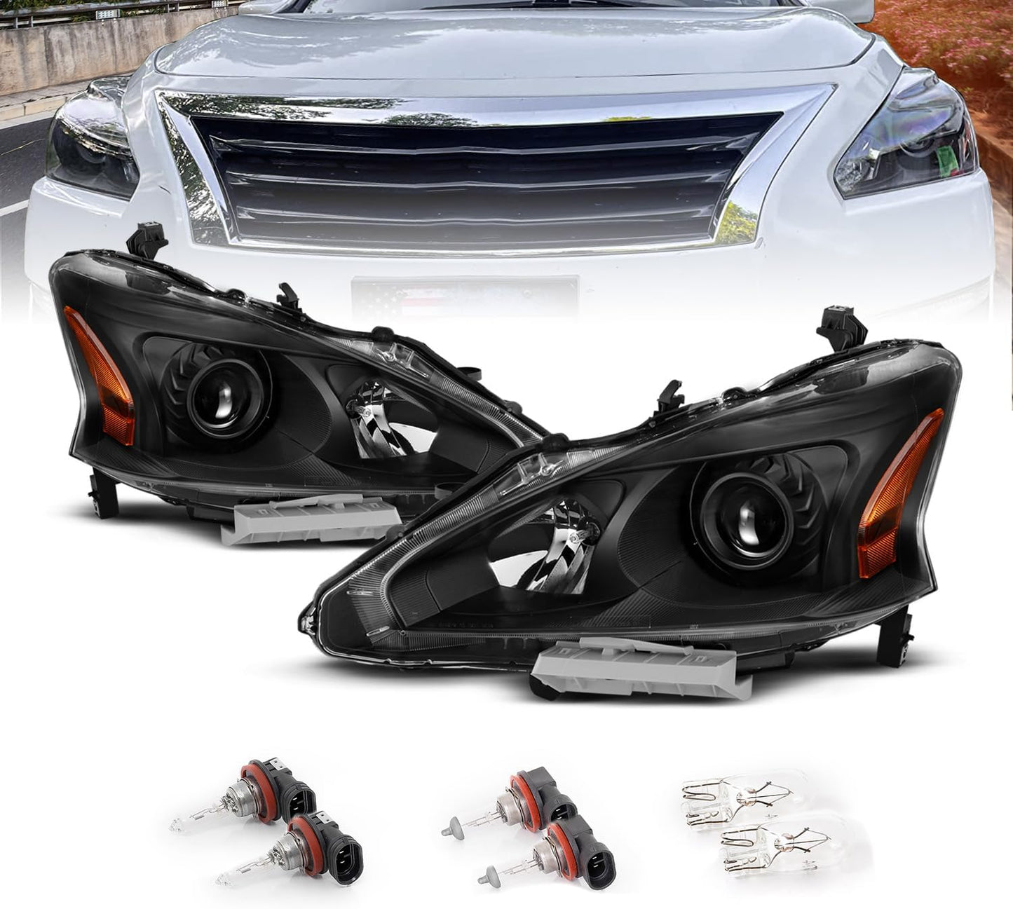 AmeriLite Projector Black Replacement Headlight Assembly for Altima