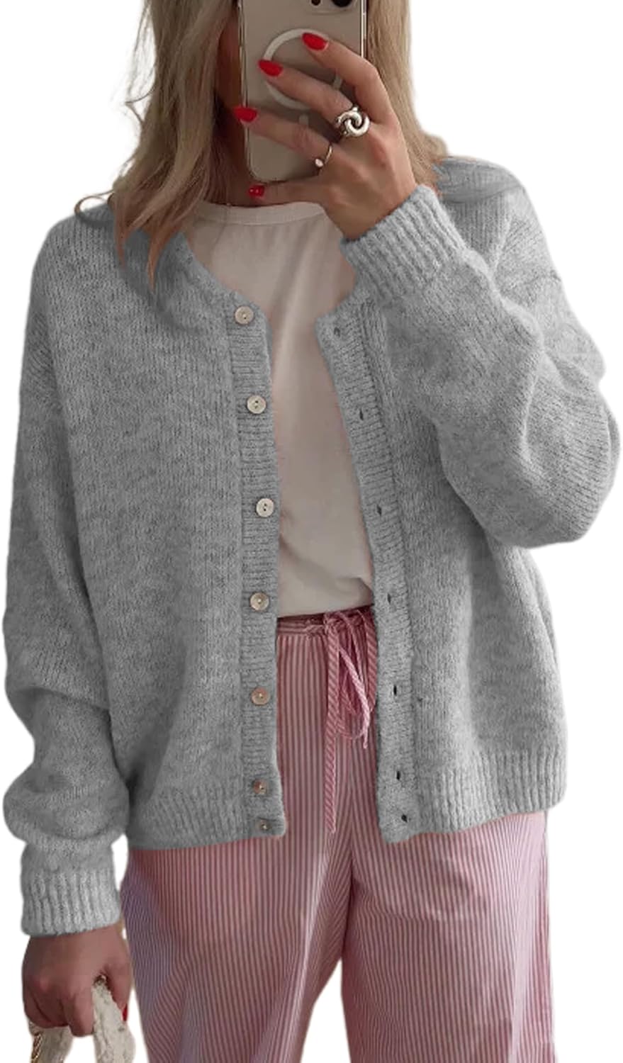 Women's Long Sleeve Front Button Cardigan Sweaters for Fall