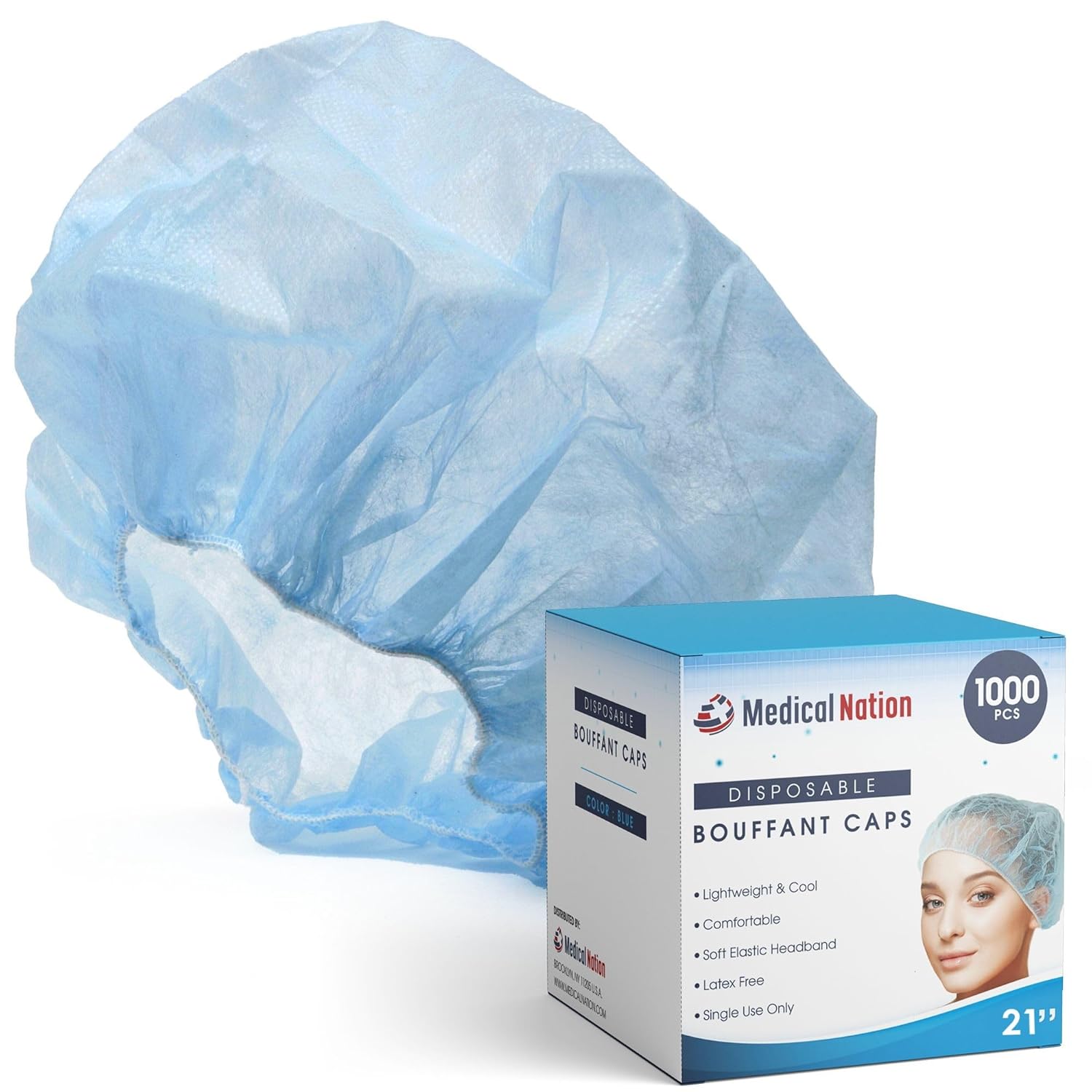 21in Disposable Bouffant Caps for Medical and Food Service Use