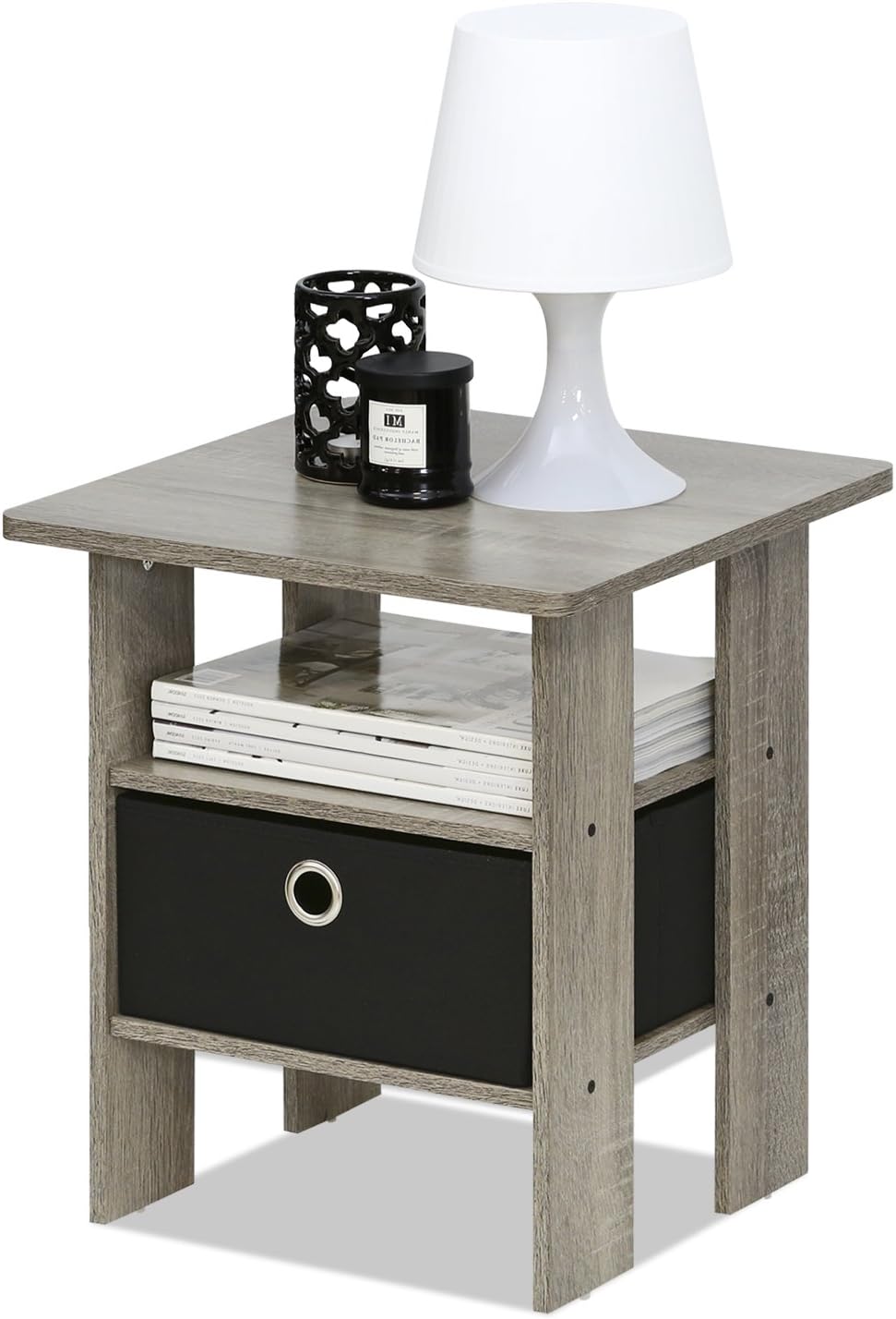 Furinno ANDREY Side Table with Open Shelves and Storage Bin