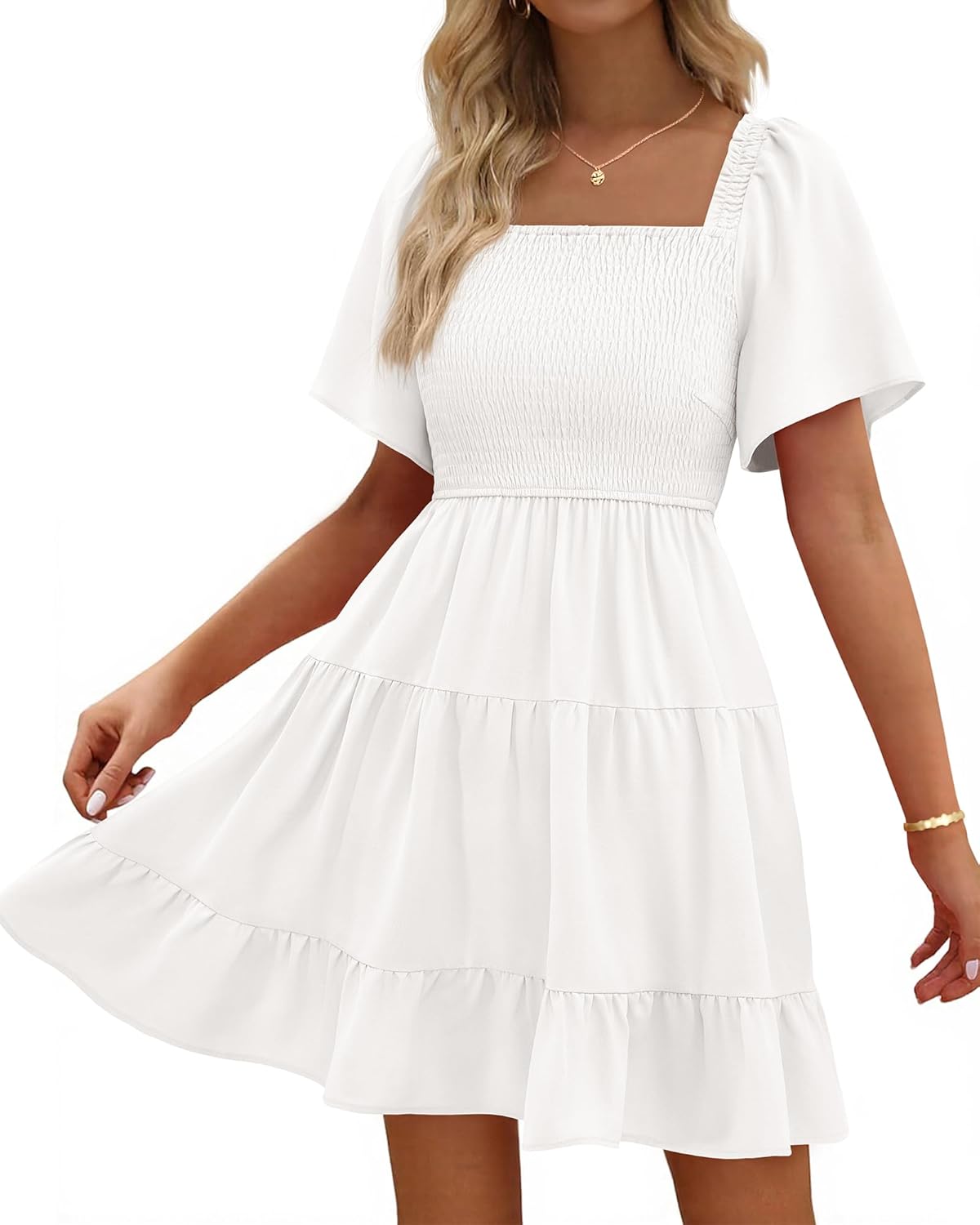 BTFBM Women's Summer Smocked Mini Dress with Pockets and Ruffles