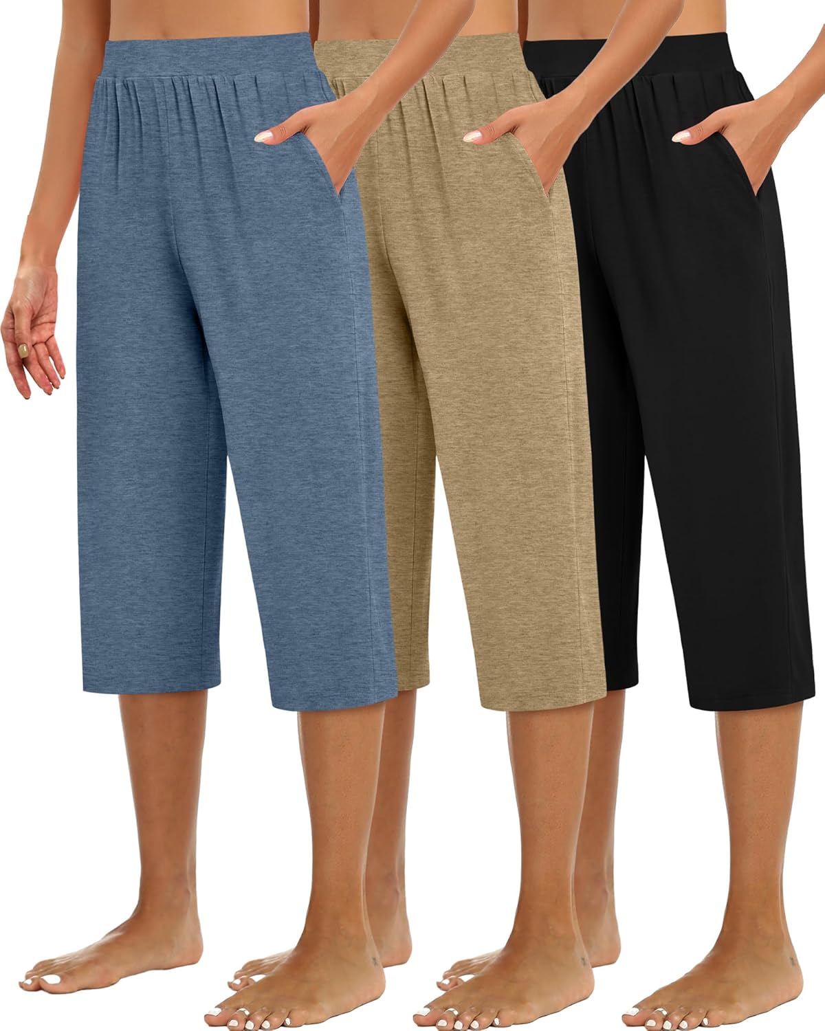 Huukeay Women's Capri Sweatpants: Cozy Wide Leg Cropped Pants