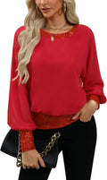 Women's Fall Winter Sequin Chiffon Dolman Top - Elegant Sparkle