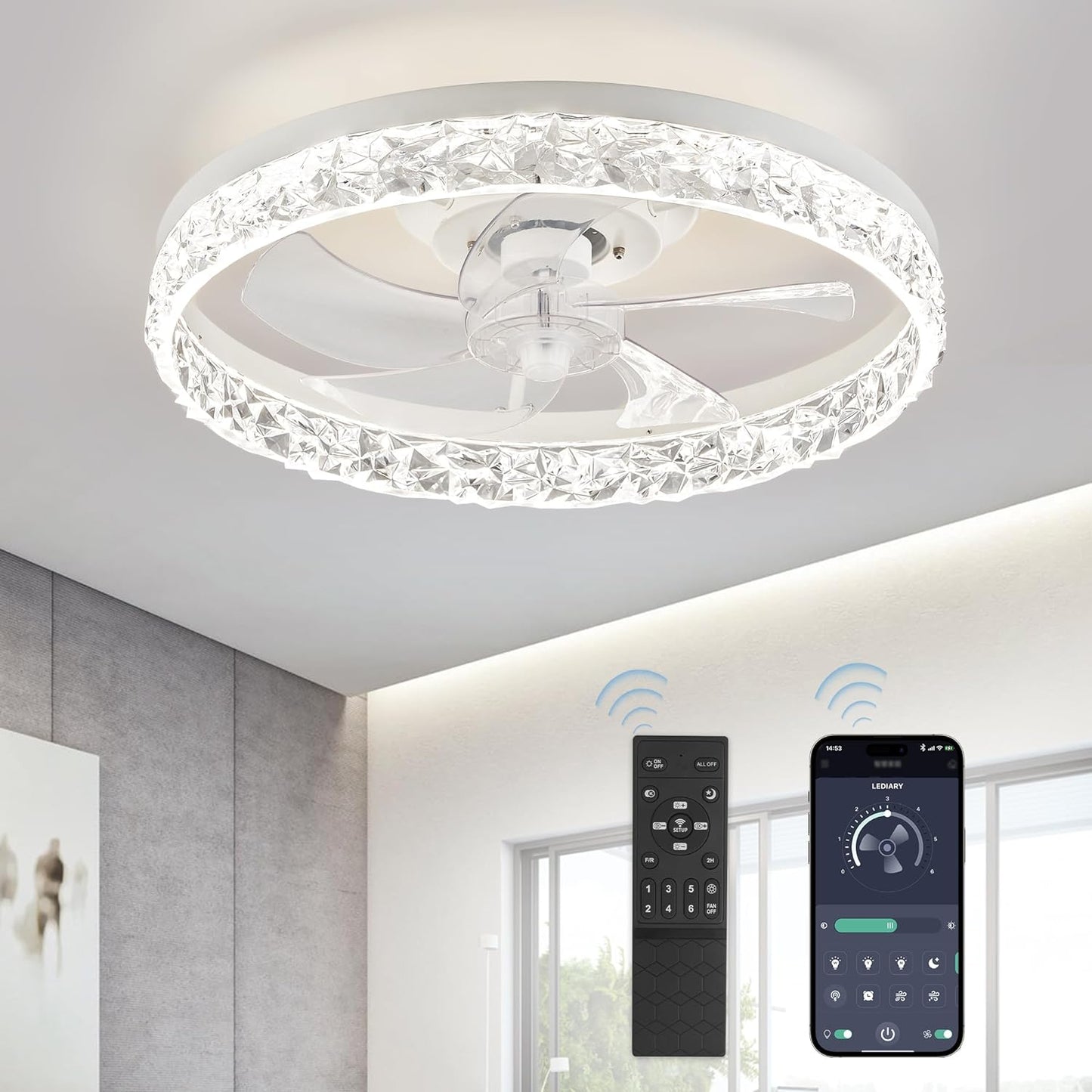 LEDIARY 20in Modern Ceiling Fan with Lights and Remote Control