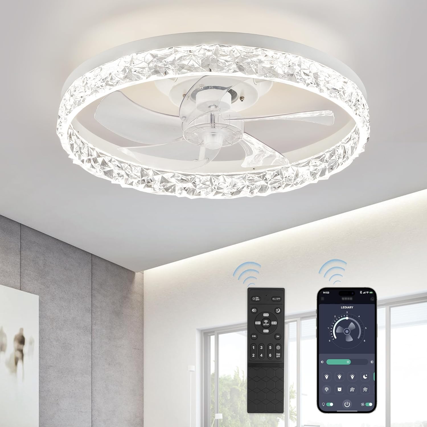 LEDIARY 20in Modern Ceiling Fan with Lights and Remote Control