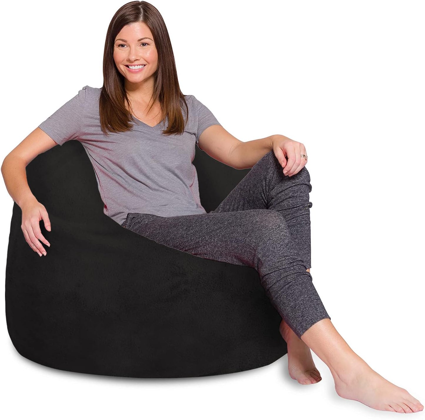 Posh Creations Bean Bag Chair for Kids and Adults - Black