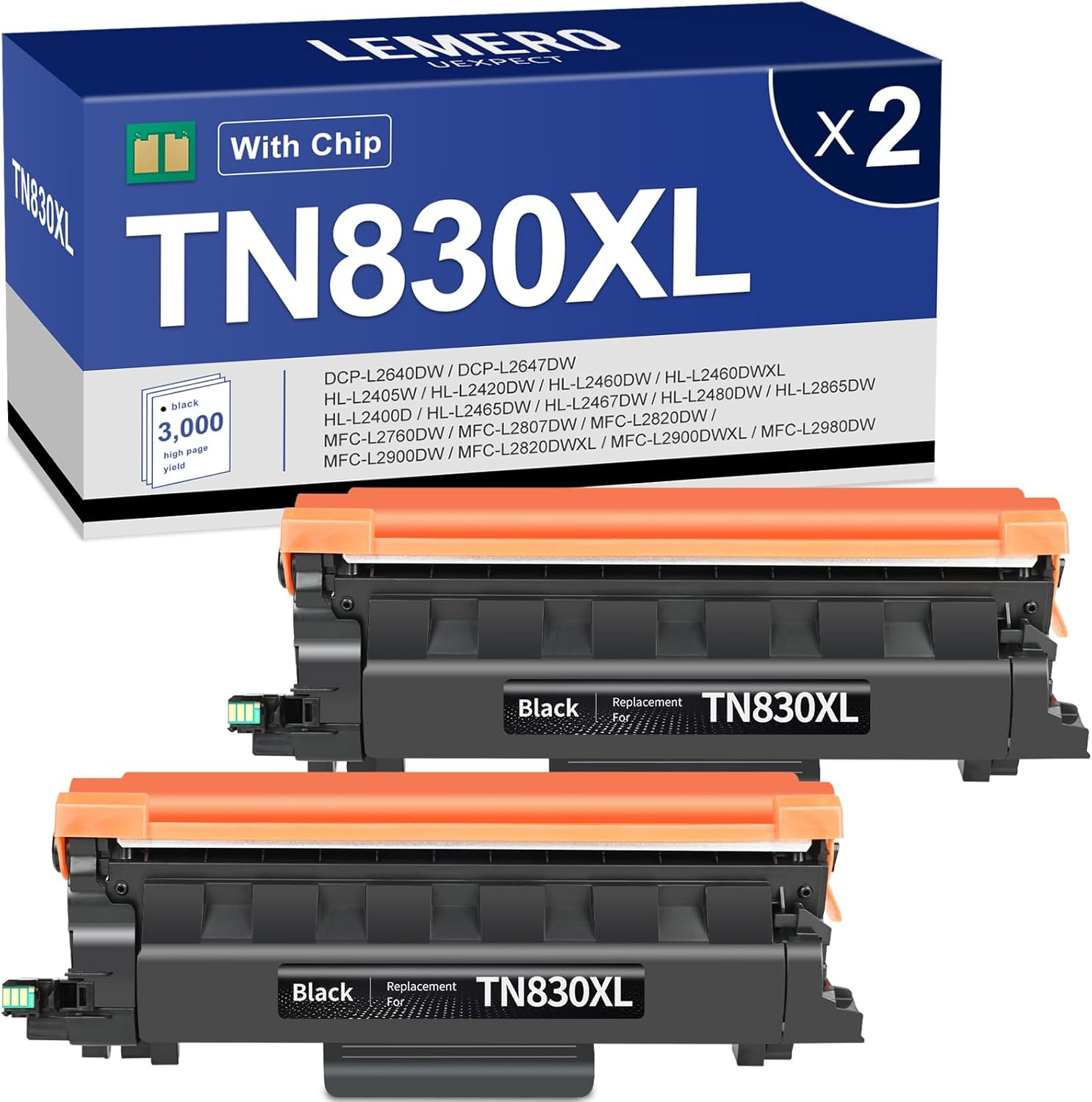 High Yield TN830XL Toner Cartridges for Brother Printers - 2 Pack