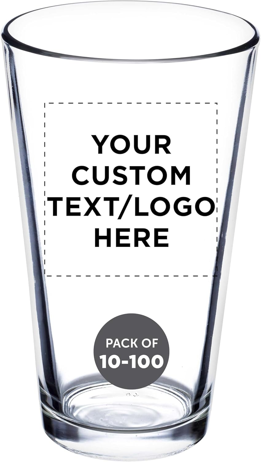 Custom Beer Pint Glasses Set of 10, 16 oz Heavy Duty Glassware