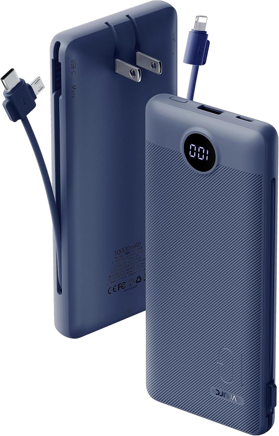 VRURC 10000mAh Portable Charger with Built-in Cables