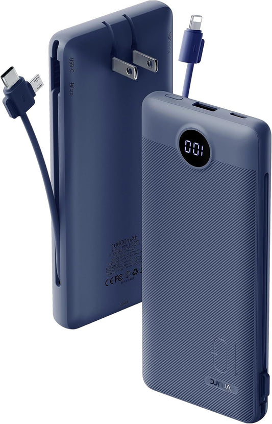 VRURC 10000mAh Portable Charger with Built-in Cables