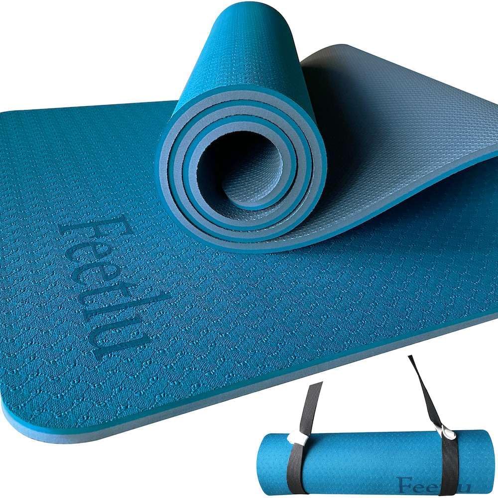 Feetlu Eco-Friendly Yoga Mat - Non-Skid Dual Surface - 10mm & 12mm Thick - Pilates, Yoga, Workouts
