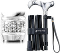 Royal Black Foldable Walking Cane for Women and Men - Crystal Trim